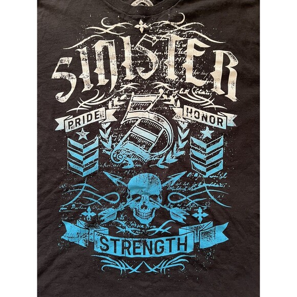 SINISTER Brand Pride Honor Strength T Shirt Y2K MMA Goth Skull Men’s 2XL XXL - Picture 2 of 7